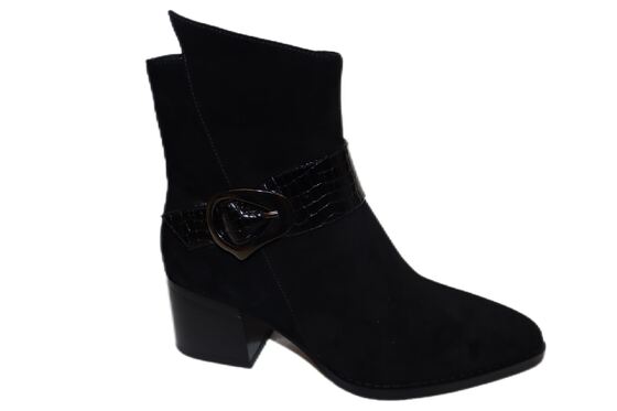 Good price Black Suede Ankle Boots for Women – Chunky Heel with Crocodile Buckle Strap online