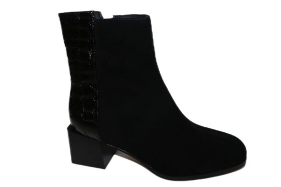 Good price Black Suede Ankle Boots for Women – Chunky Heel with Crocodile Buckle Strap online