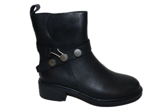 Good price Black Leather Ankle Boots for Women – Chunky Heel with Studded Strap Detail online