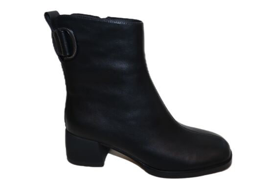 Good price  Women's Black Leather Ankle Boots with Back Buckle & Chunky Heel online