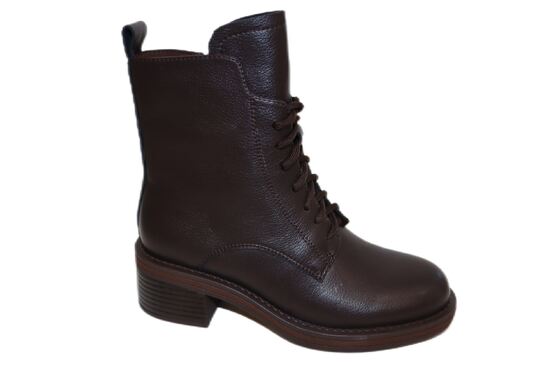 Good price Women's Brown Grained Leather Lace-up Ankle Boots with Block Heel online