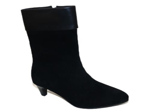 Good price Women's Black Suede Mid-Calf Boots with Kitten Heel & Fold-Over Leather Cuff online