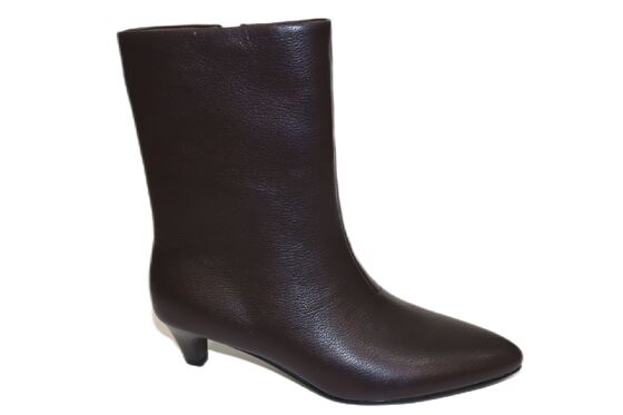 Good price Women's Dark Brown Leather Mid-Calf Boots with Kitten Heel & Pointed Toe online