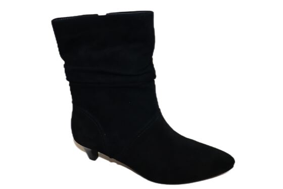 Good price Women's Black Suede Slouch Ankle Boots with Low Kitten Heel online