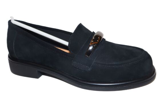Good price Women's Black Suede Loafers with Metallic Bar Detail online