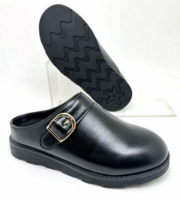 Good price Kids Black Leather Buckle Mule Clogs online