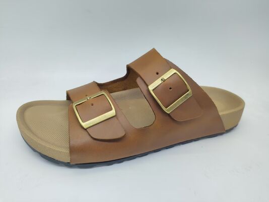 Good price Men Casual Double Buckle Slide Sandals Leather Flat Platform Open Toe Beach Slippers online