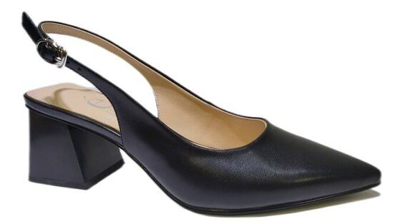 Good price Women Pointed Toe Perforated Slingback Pumps Metal Square Buckle Block Heel Sandals Office Ladies Comfort Leather Back Strap Dress Shoes online