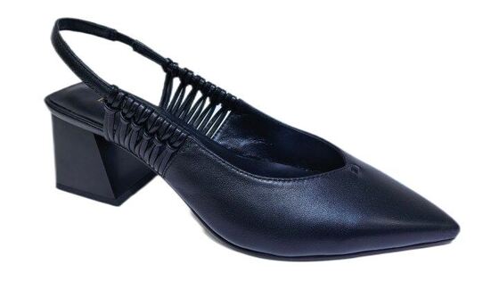 Good price Women Pointed Toe Perforated Slingback Pumps Metal Square Buckle Block Heel Sandals Office Ladies Comfort Leather Back Strap Dress Shoes online