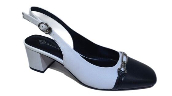 Good price Women Two Tone Slingback Block Heel Pumps With Metal Chain Decoration online