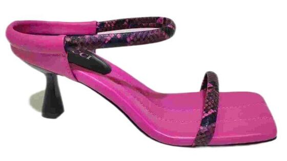 Good price Two-tone Strappy Sandals Women Square Toe Flared Kitten Heel Back Strap High Heels For Summer Club online