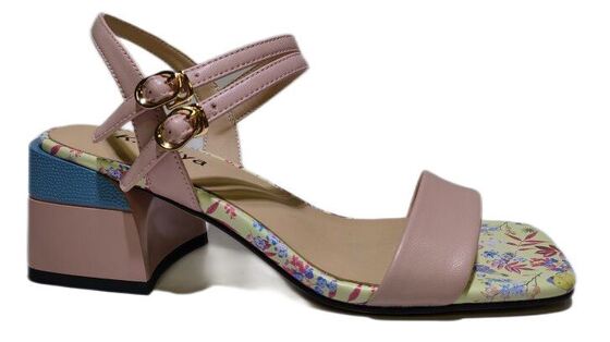 Good price Women Two Buckle Ankle Strap Wedge Sandals, Floral Printed Insole Color Block Block Heel Open Toe Summer Sandals online