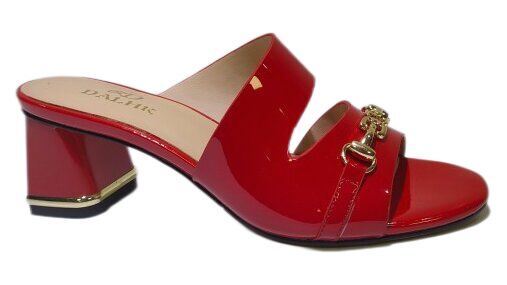 Good price Women's Leather Slide Mule Sandals, Gold Horsebit Buckle Two Strap Block Heel Slip On Summer Sandals online